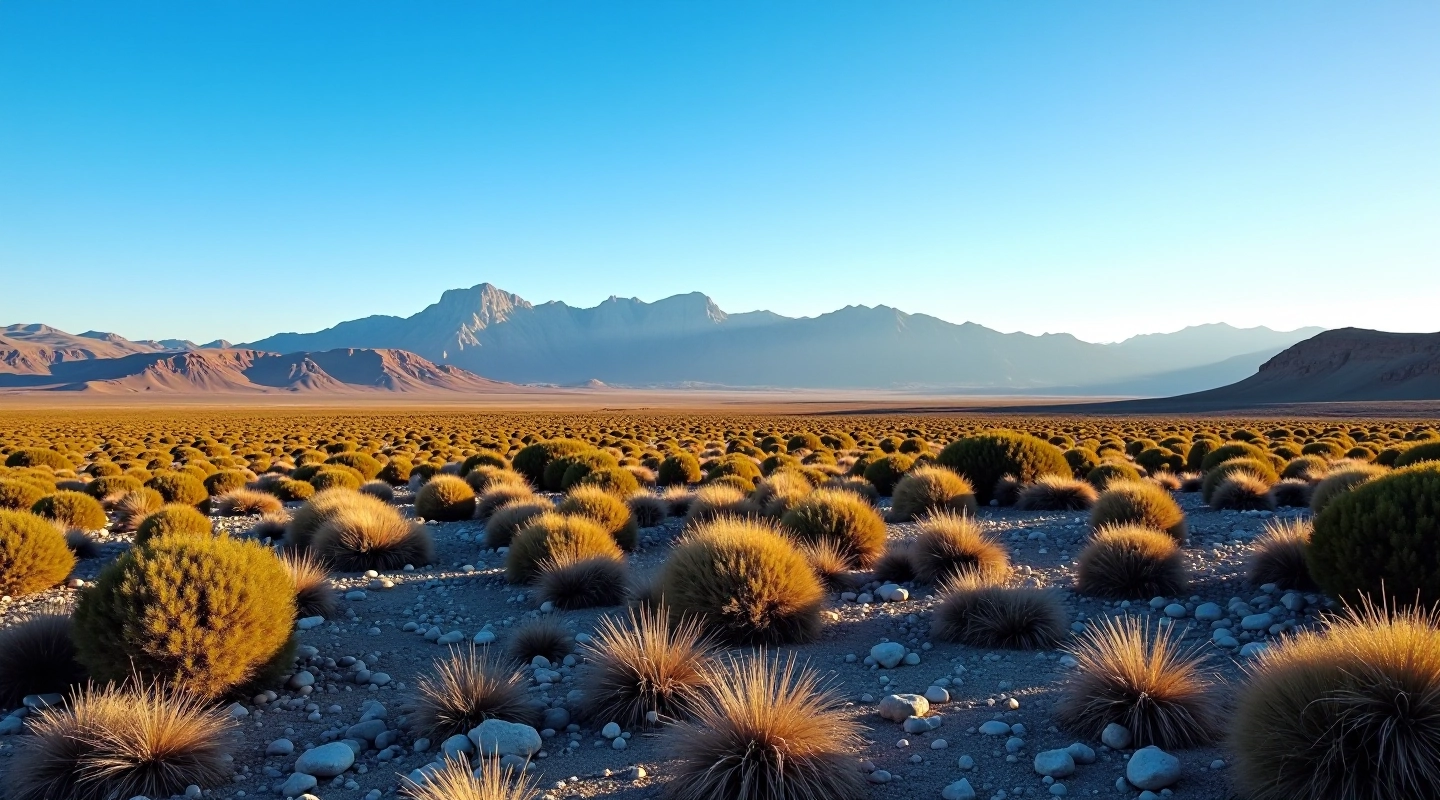 Grupo de personas mayores caminando por sendero de la estepa patagónica con vistas amplias de montañas y cielo despejado